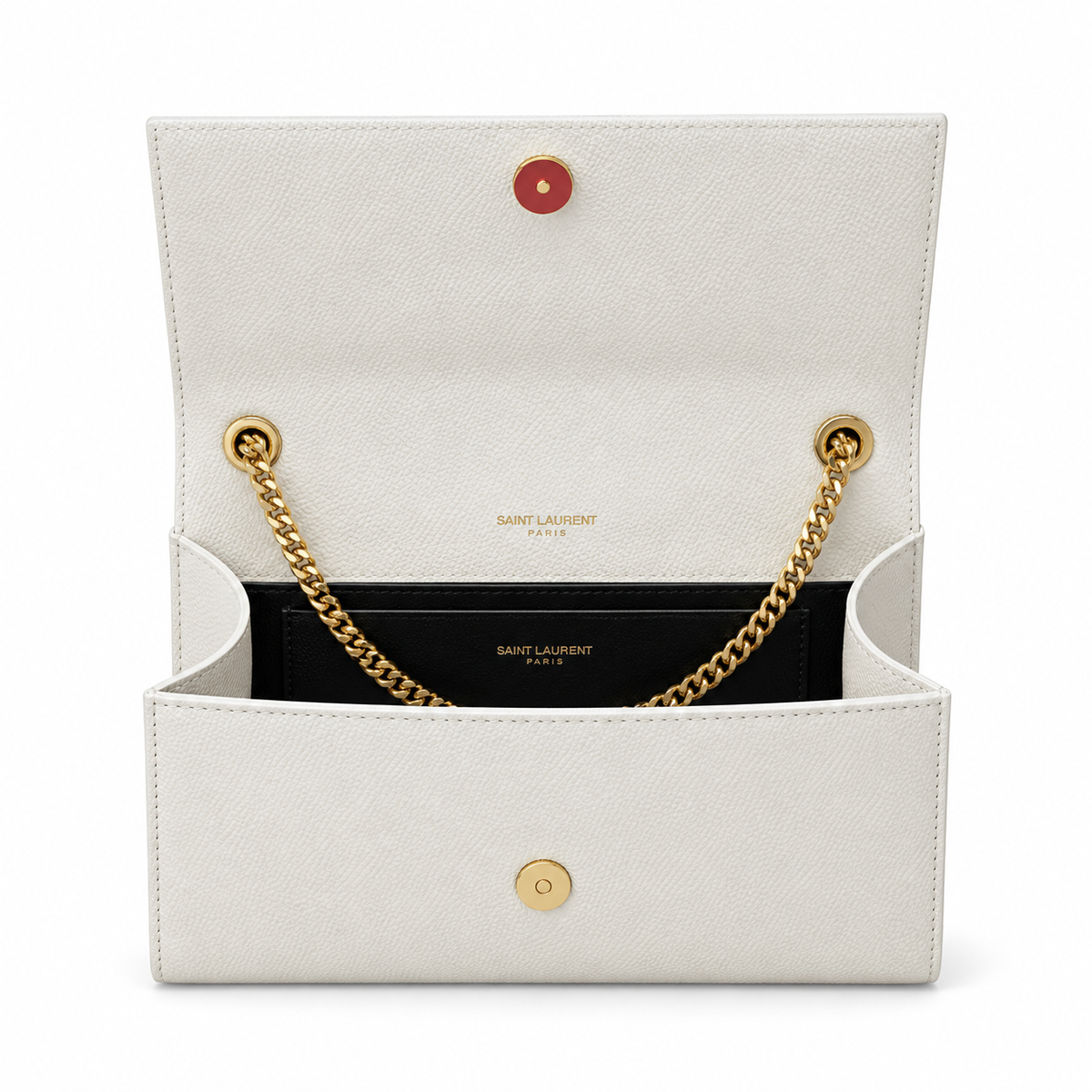 Saint Laurent YSL Kate Chain Wallet – Cream Suede Gold