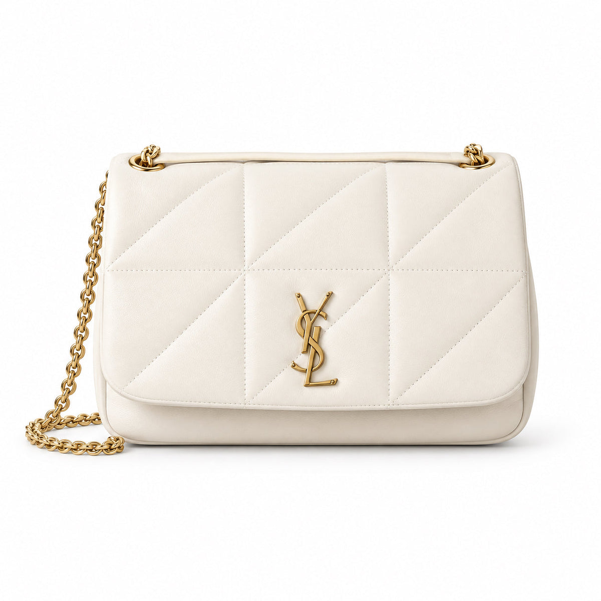 Saint Laurent YSL Jamie 4.3 Quilted Leather Shoulder Bag in White with Gold Chain