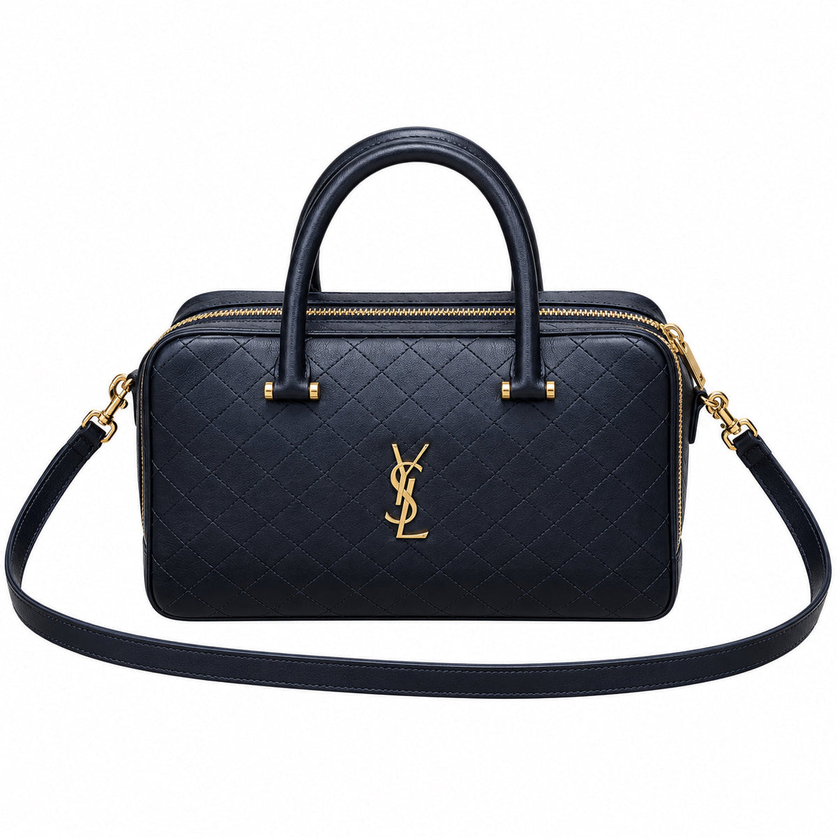 Saint Laurent YSL Quilted Boston Bag – Navy Blue