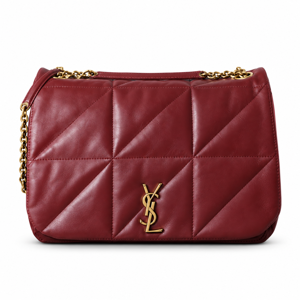 Saint Laurent YSL Jamie quilted chain shoulder bag in burgundy calfskin leather with gold hardware