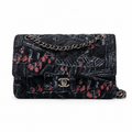 Chanel Medium Flap Bag | Embroidered Fabric Art Print Ruthenium CC Black — 20cm