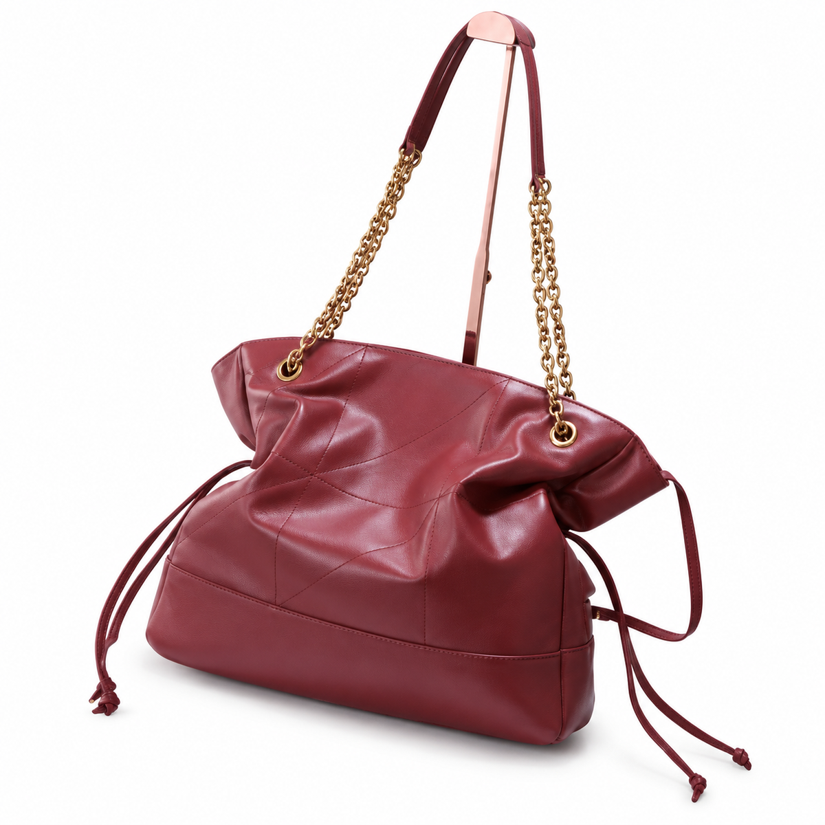 YSL Saint Laurent Bougeoir Drawstring Tote in Burgundy Quilted Leather