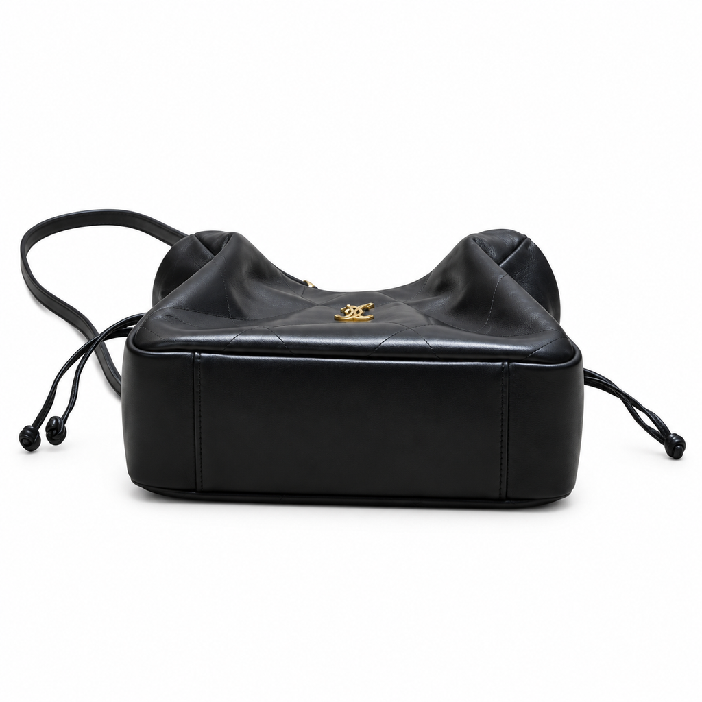 YSL Bouquet Drawstring Bag – Black Smooth Leather