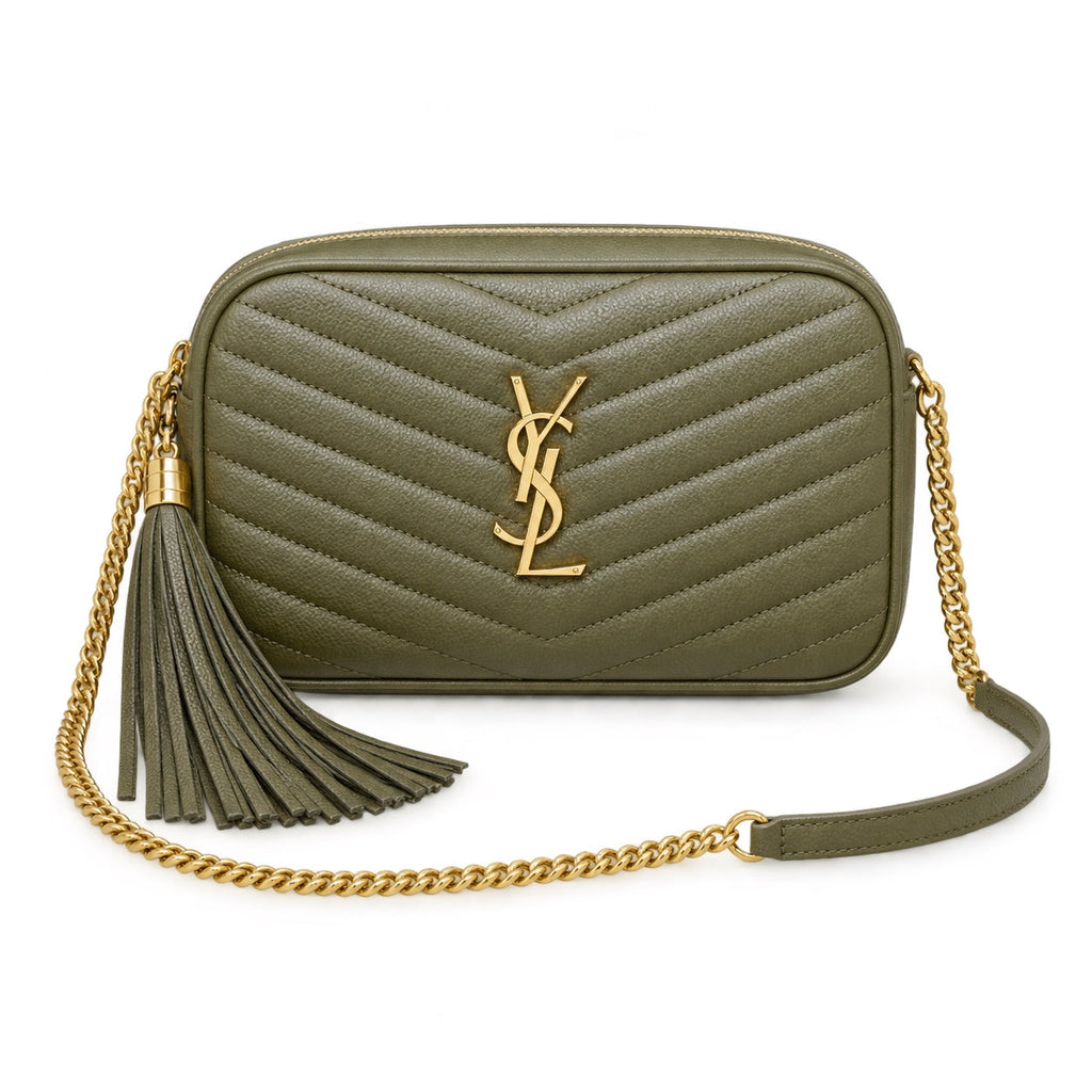 YSL Saint Laurent Lou Camera Bag in Khaki Matelassé Leather