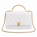 Chanel White Quilted Lambskin Flap Bag | Top Handle & Gold CC Chain