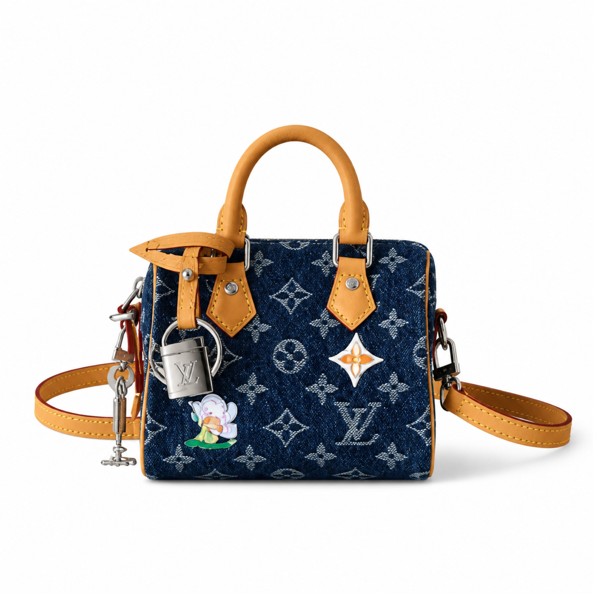 Louis Vuitton Speedy Bandouliere 20 Monogram Denim Cartoon Patch Bag