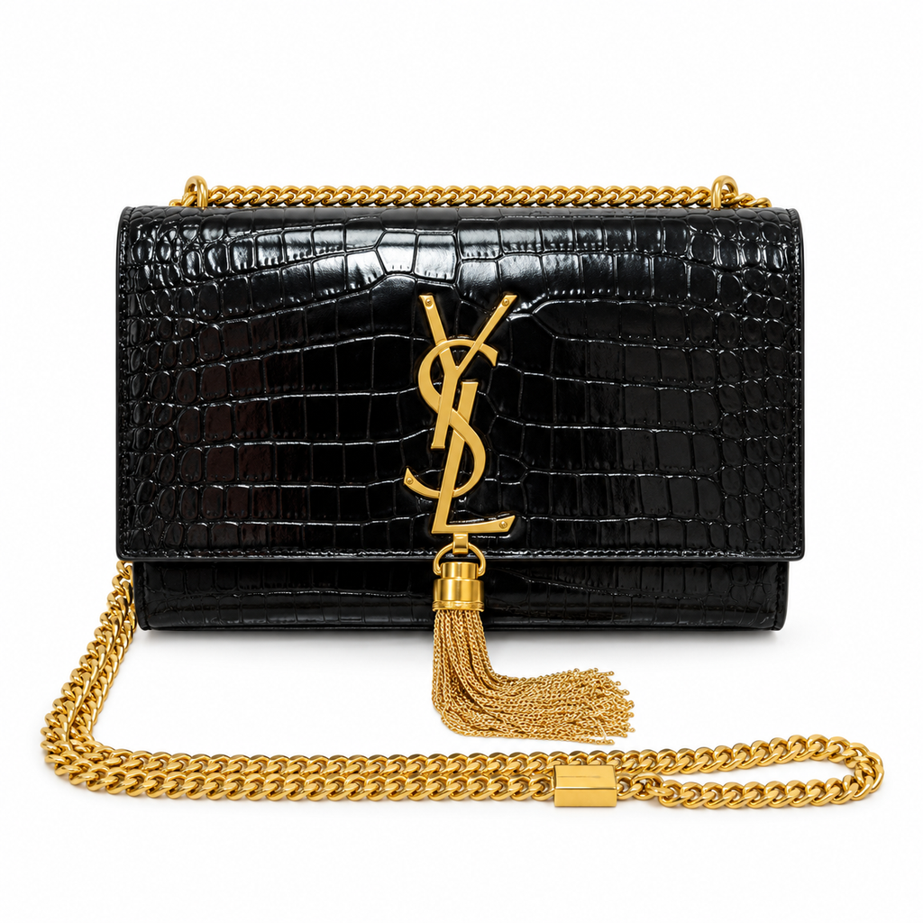 Saint Laurent YSL Kate Tassel Bag – Black Croc Embossed