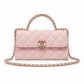 Chanel Baby Pink Fine-Grain Quilted Mini Top Handle Flap Bag | Rose Gold Chain-Texture CC Turn-Lock & Tonal Pink Chain