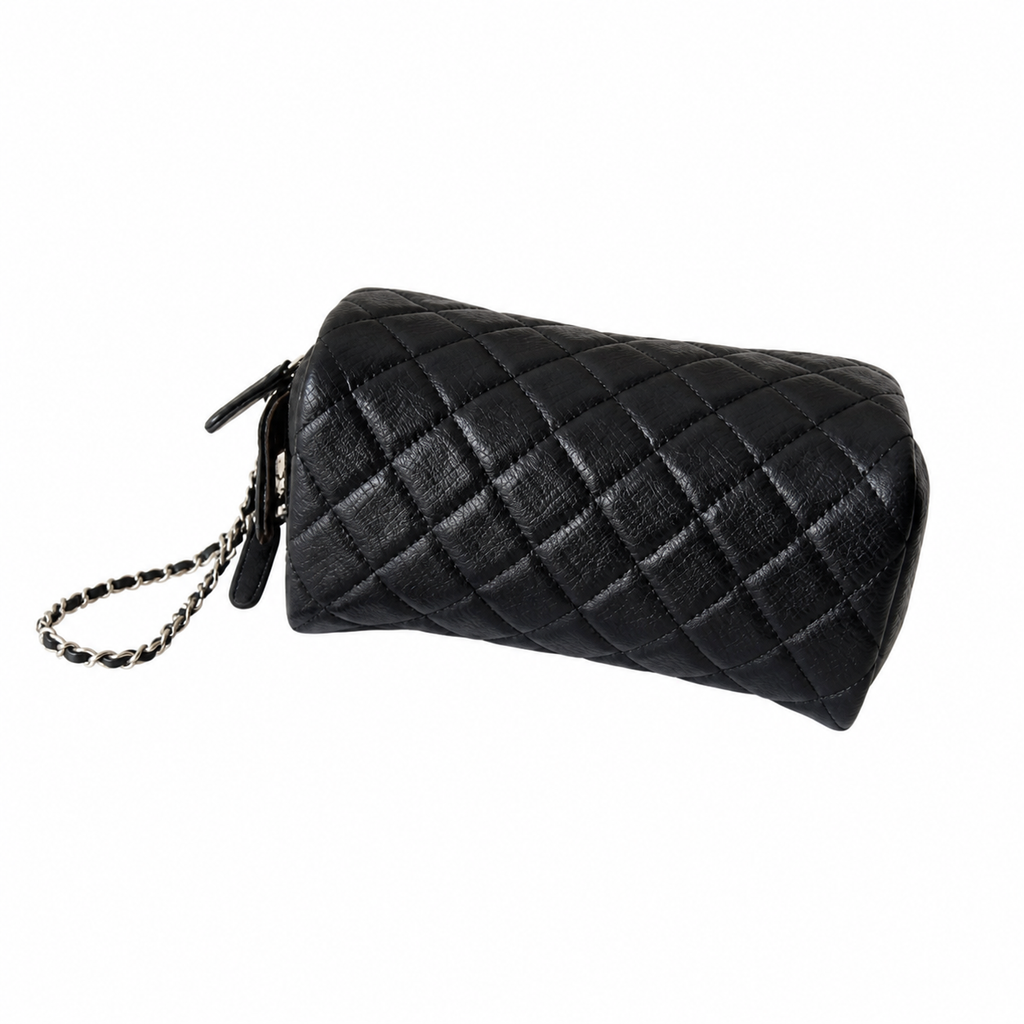 Chanel CC Quilted Vanity Case Bag | Black & Gold Chain — 18cm