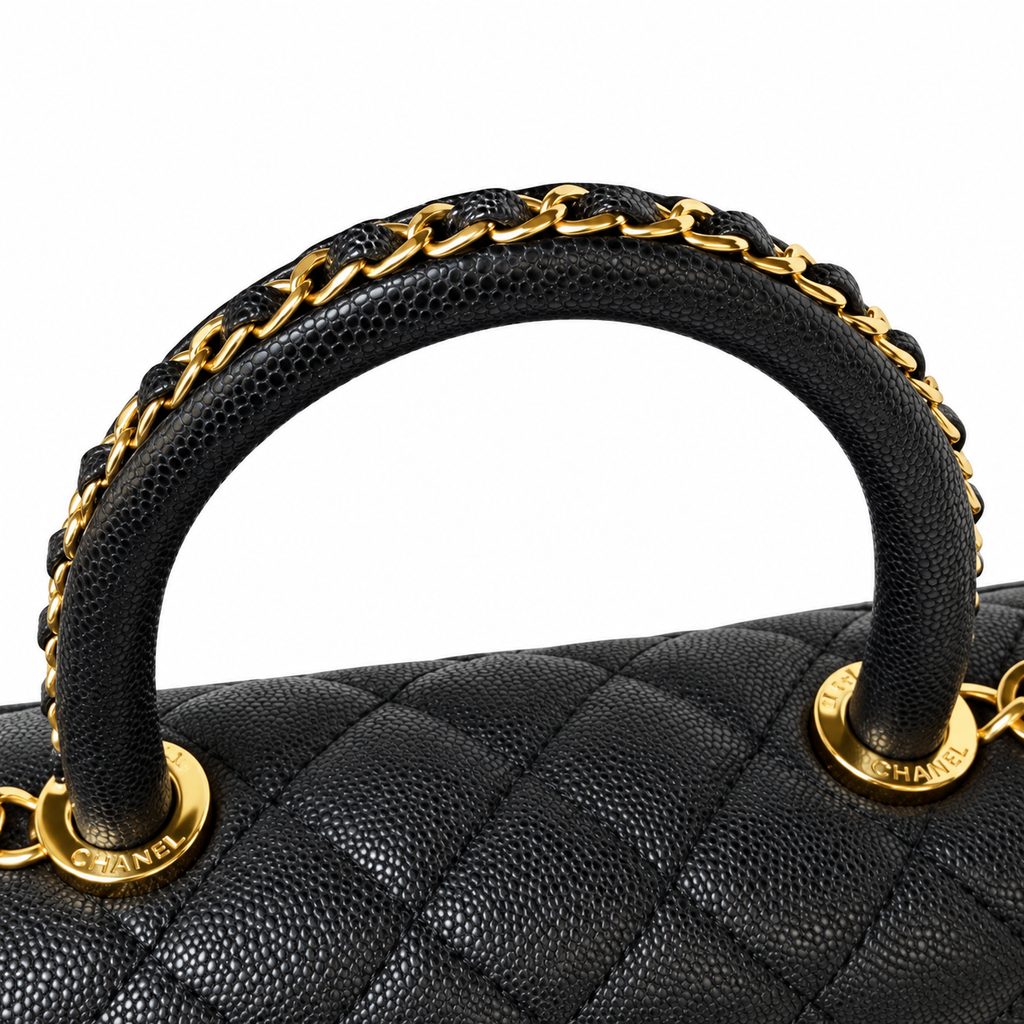 Chanel Coco Handle Quilted Caviar Top Handle Bag Black 23cm
