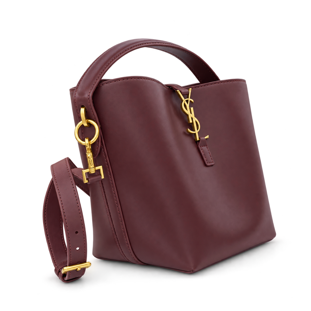YSL Saint Laurent Le Petit Suzanne Bucket Bag in Burgundy Smooth Leather