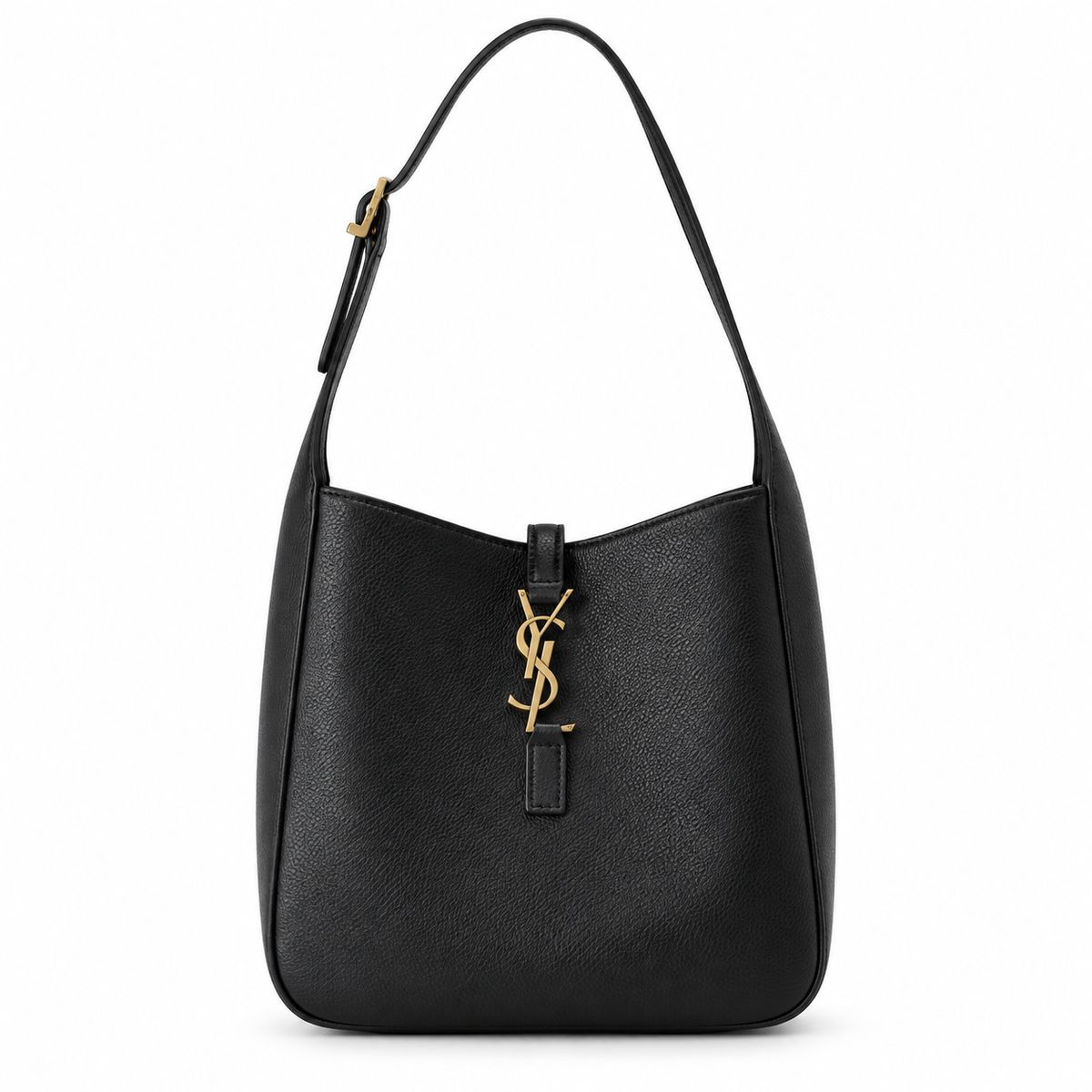 Saint Laurent YSL Le 5 à 7 Hobo Bag in Black Noir Grained Leather with Antique Gold YSL Toggle Closure and Adjustable Leather Shoulder Strap
