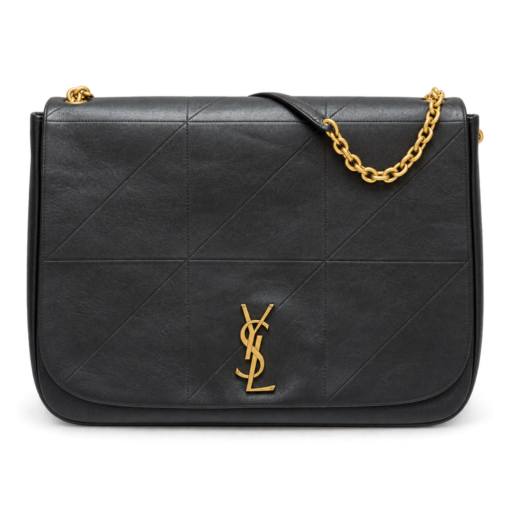 Saint Laurent YSL Jamie diagonal quilted chain shoulder bag in black calfskin leather with gold hardware