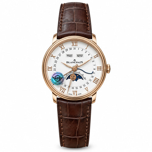 Blancpain Villeret Moonphase Full Calendar Rose Gold Brown Alligator Watch