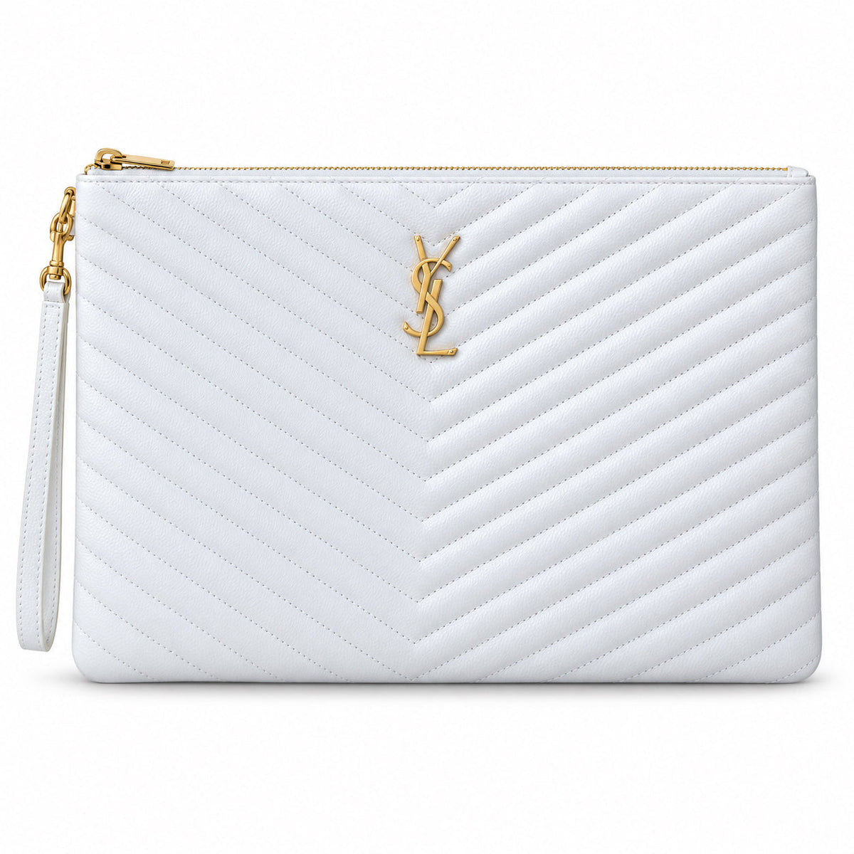 Saint Laurent YSL Monogram Clutch – White Gold