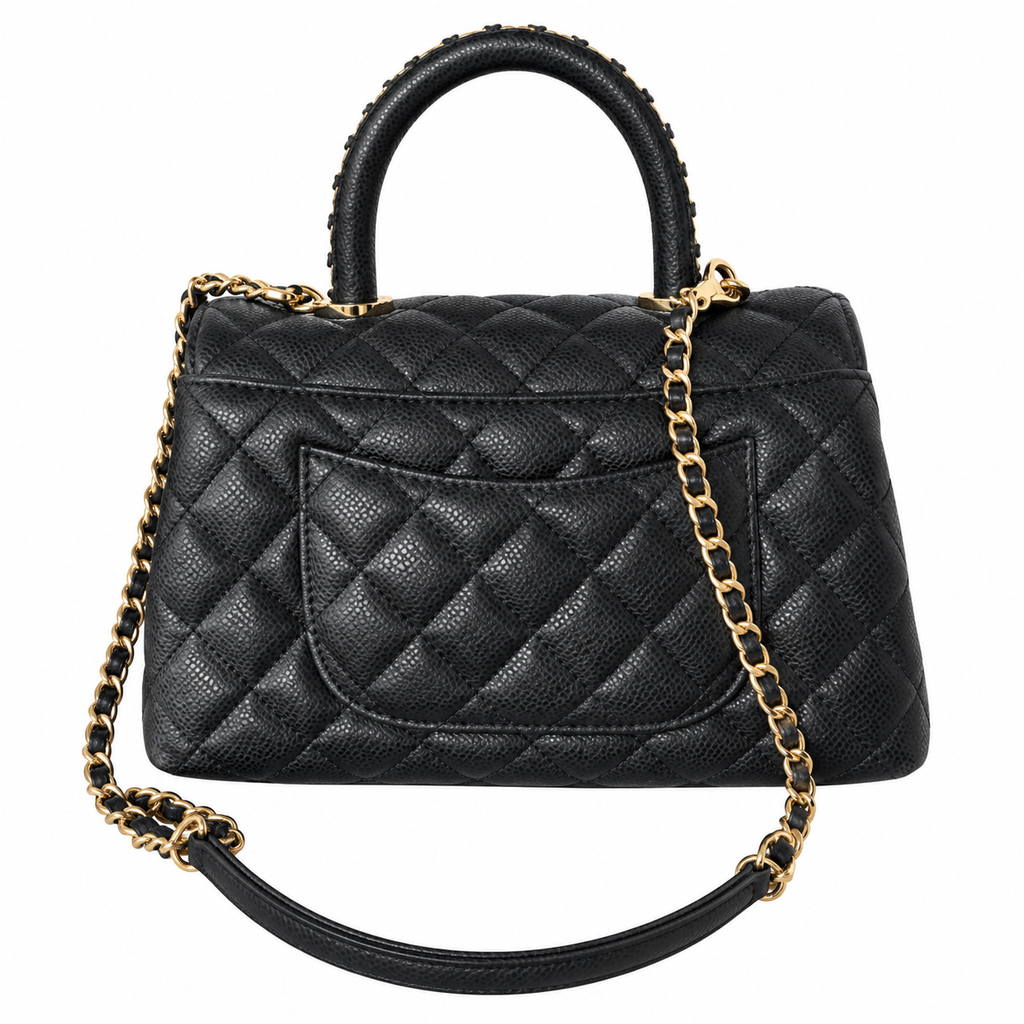 Chanel Coco Handle Quilted Caviar Top Handle Bag Black 23cm
