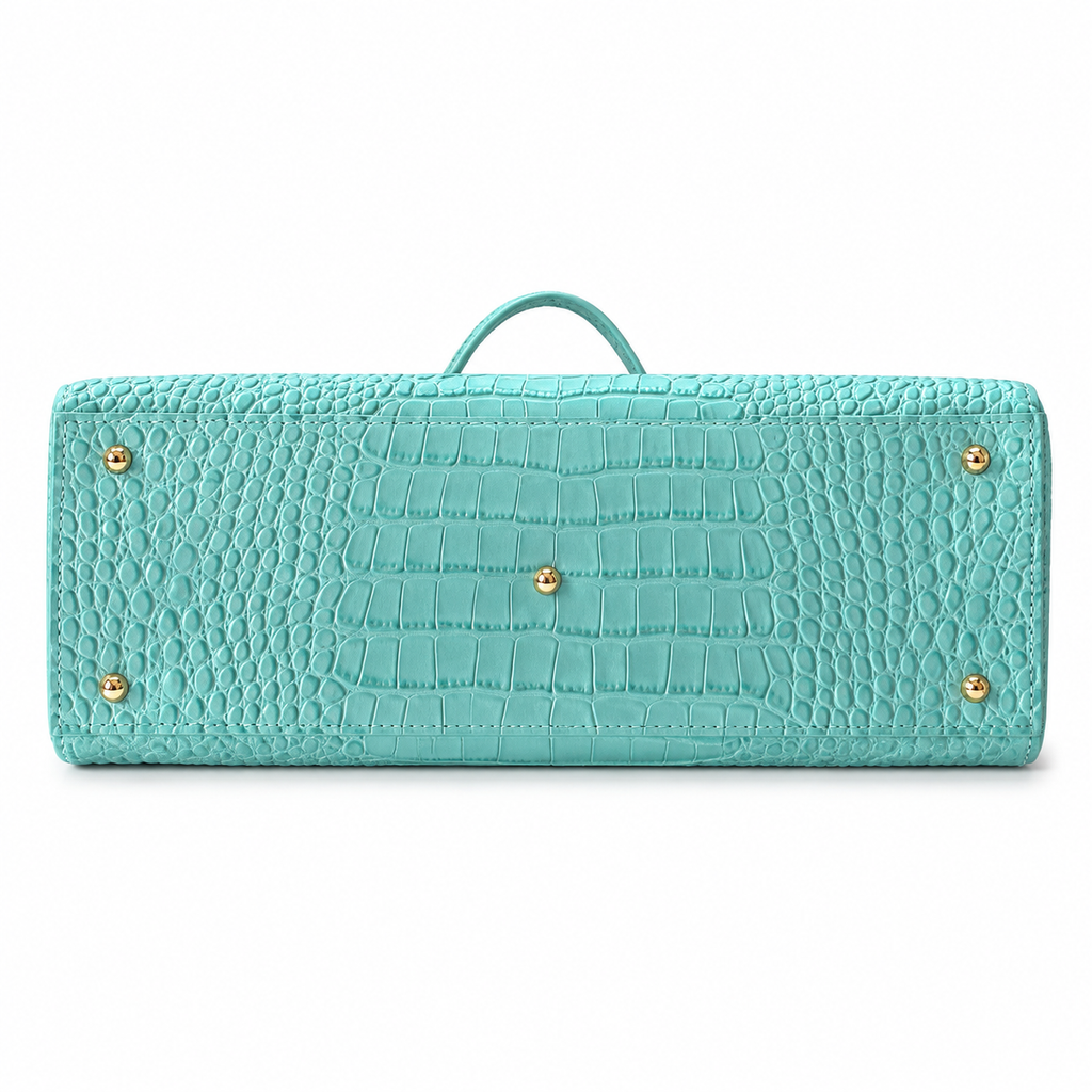 Chanel Mint Jade Croc-Embossed Large Shopping Tote | Gold CC Turn-Lock & Tonal Handles