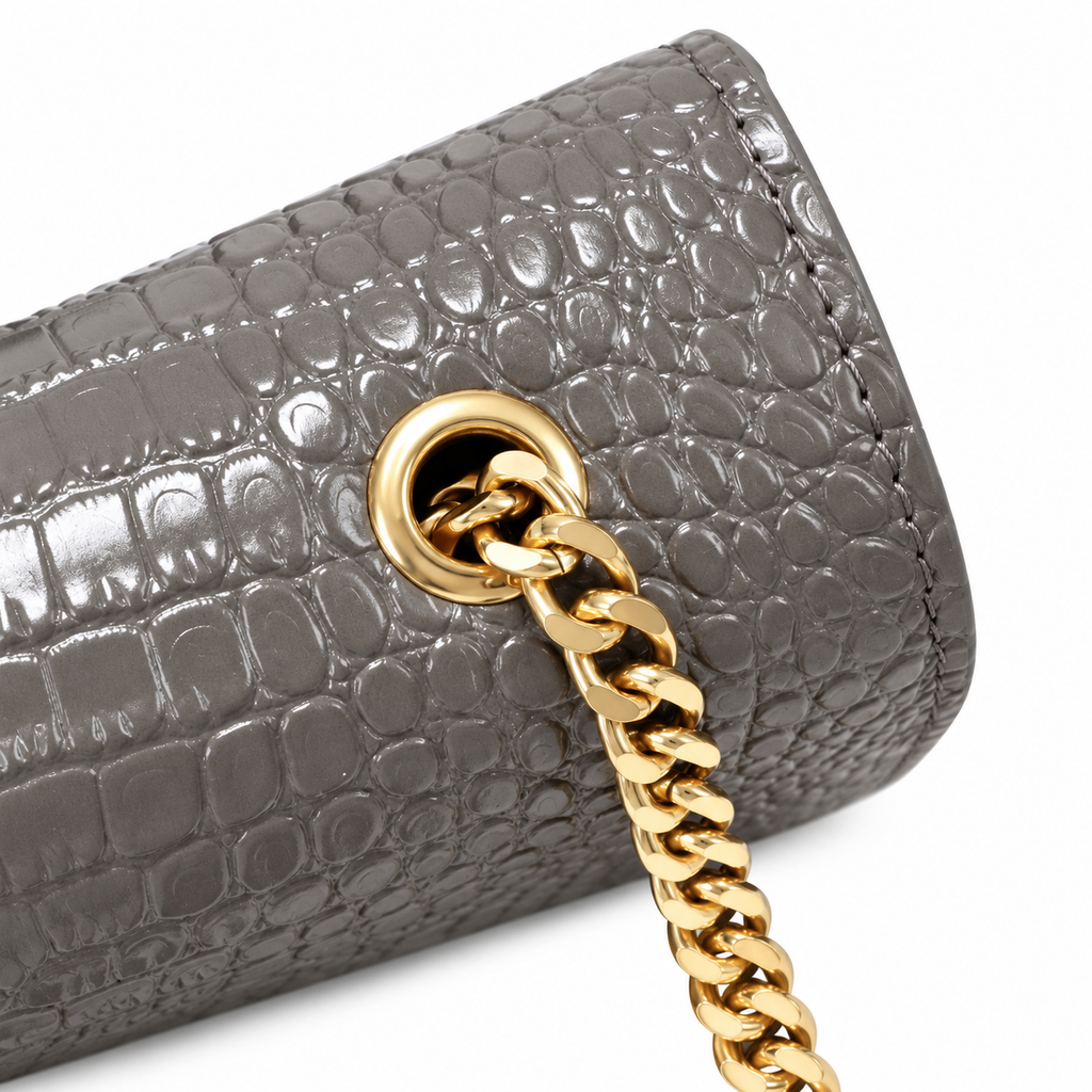 Saint Laurent YSL Kate Tassel Bag – Grey Croc Gold