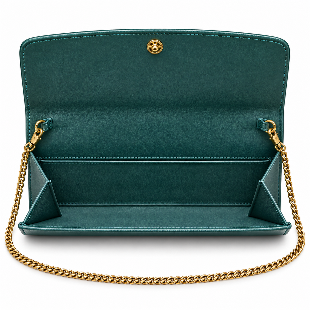 Saint Laurent YSL Uptown Chain Wallet – Green Patent Leather