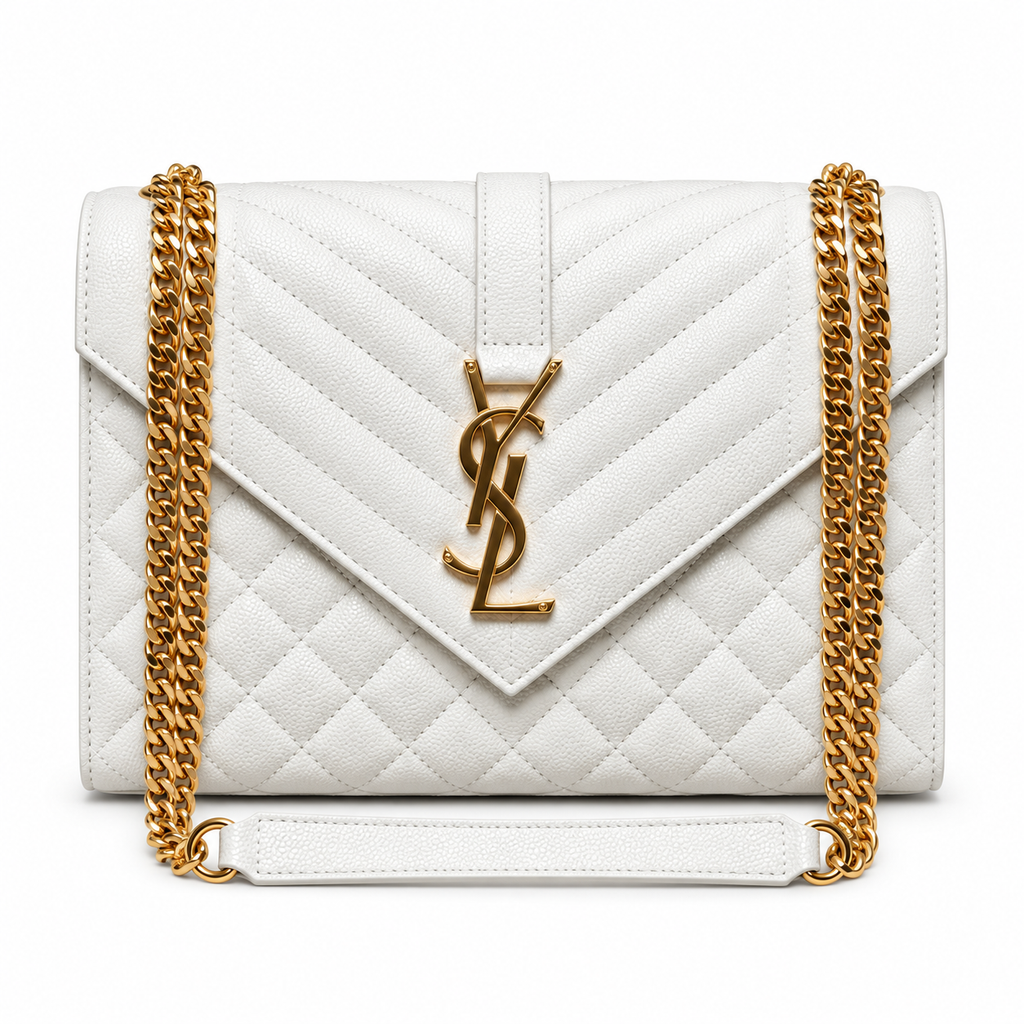 Saint Laurent YSL Envelope Bag – White Gold Chain