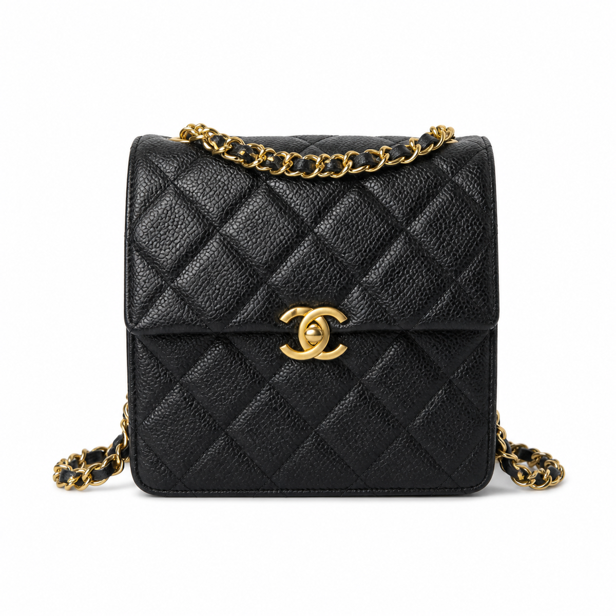 Chanel Classic Quilted Backpack Black Caviar Leather | Gold CC Chain Straps — 20cm