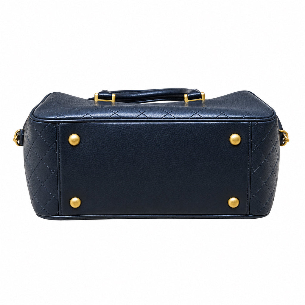 Saint Laurent YSL Quilted Boston Bag – Navy Blue