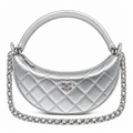 Chanel Crescent Hobo Quilted Metallic Caviar Silver Leather Handle 22cm