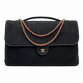 Chanel Wool Felt Quilted Maxi Flap Bag | CC Turn-Lock Gold Red Chain Black — 50x28cm
