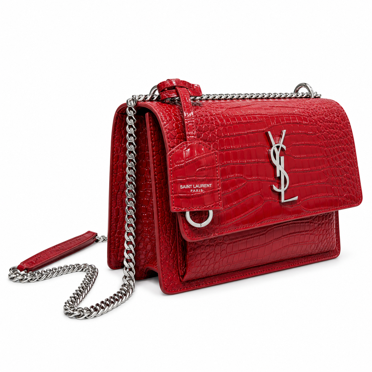YSL Sunset Medium Bag Red Croc