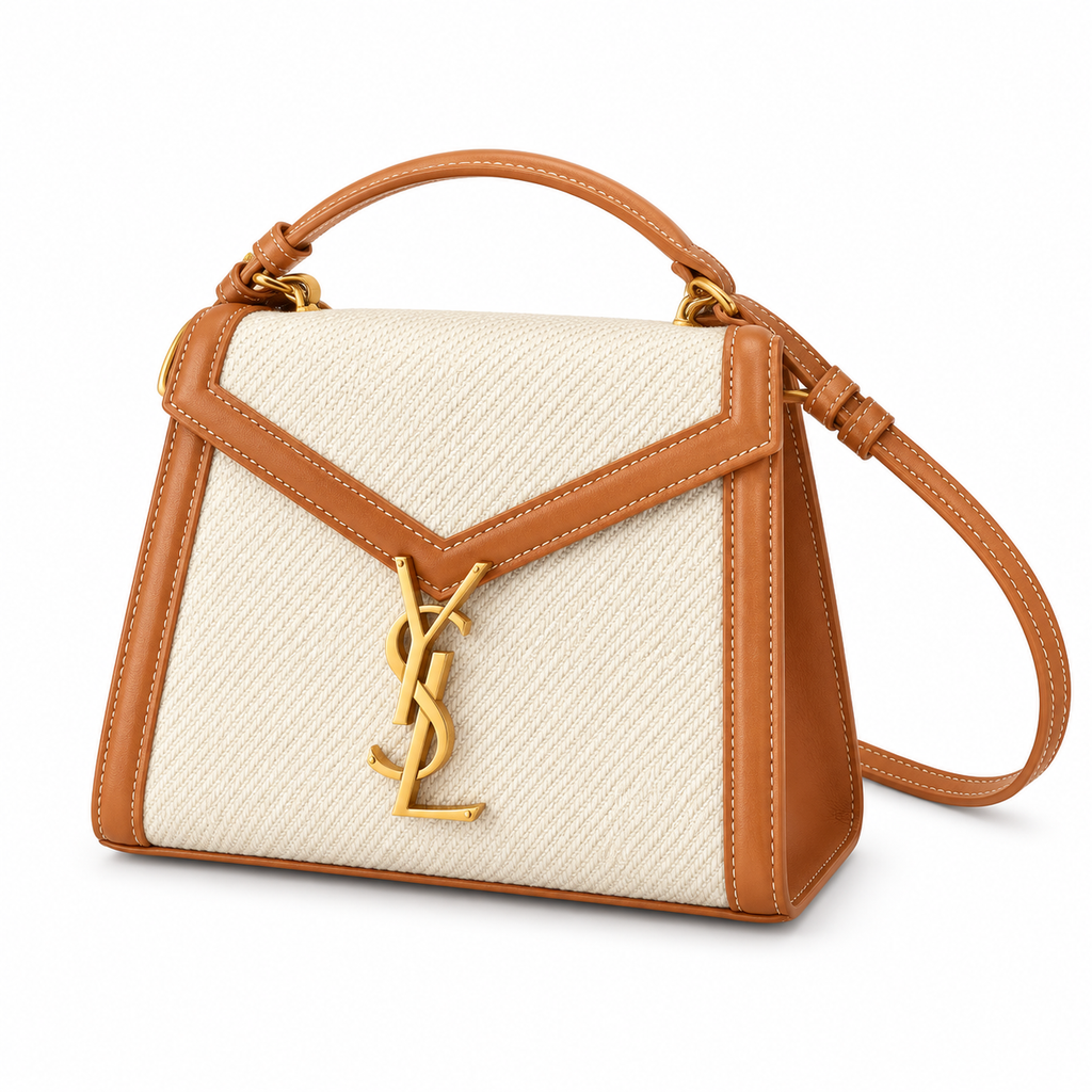 Saint Laurent YSL Cassandre Mini – Canvas Tan Gold