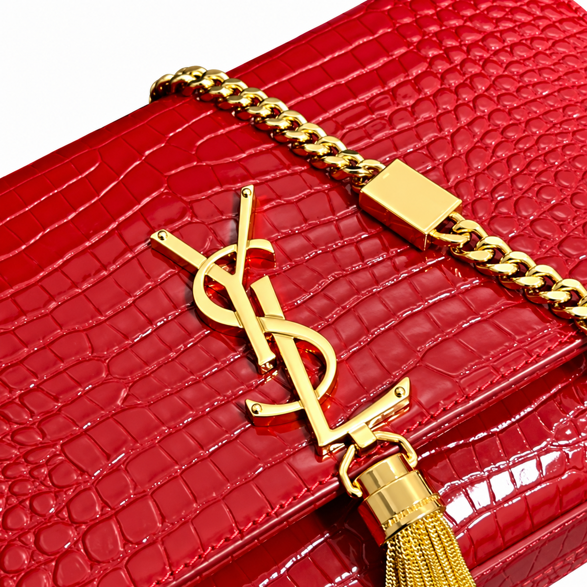 YSL Kate Tassel Chain Bag – Red Croc-Embossed Leather