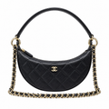 Chanel Crescent Zip Hobo Quilted Caviar Black Gold CC 22cm