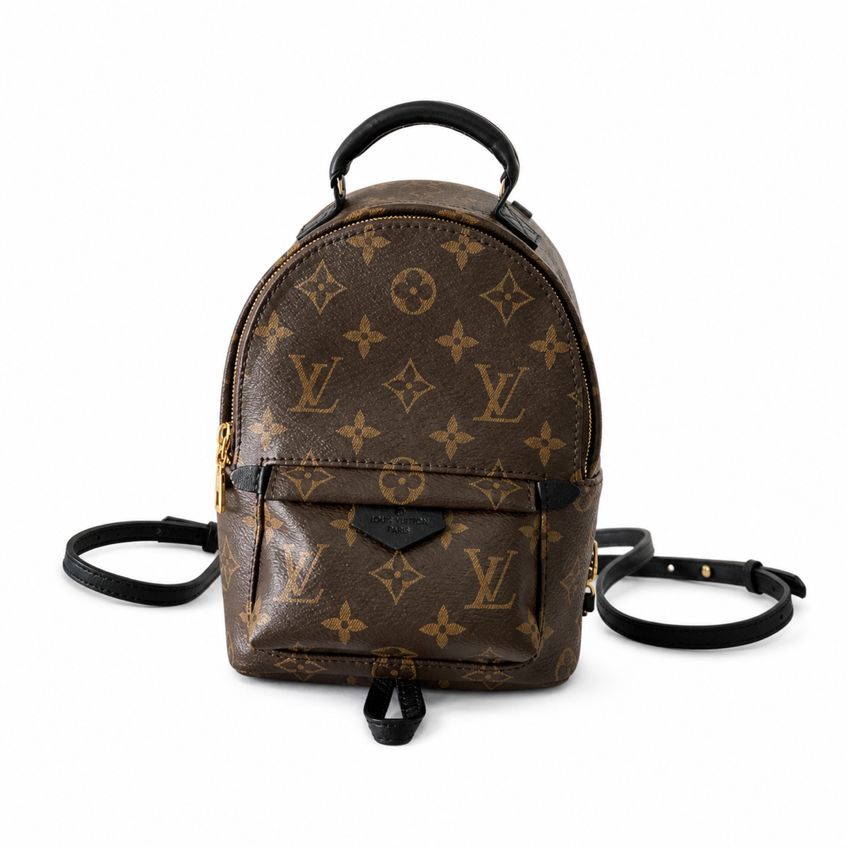 Louis Vuitton Palm Springs Mini backpack in Monogram coated canvas with black leather straps and gold-tone hardware