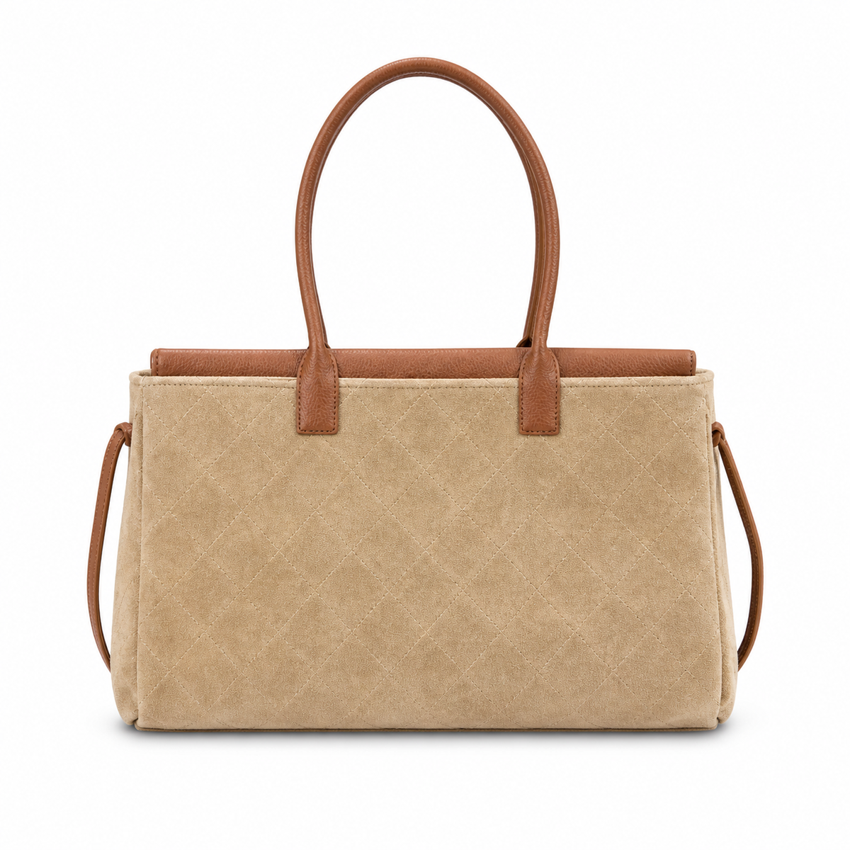 Chanel Medium Executive Tote Beige Quilted Suede & Cognac Leather | Gold CC Turn-Lock — 38cm