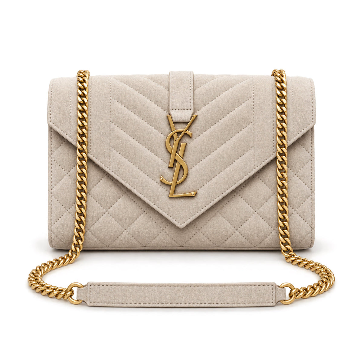 Saint Laurent YSL Envelope Small Bag – Cream Quilted Suede