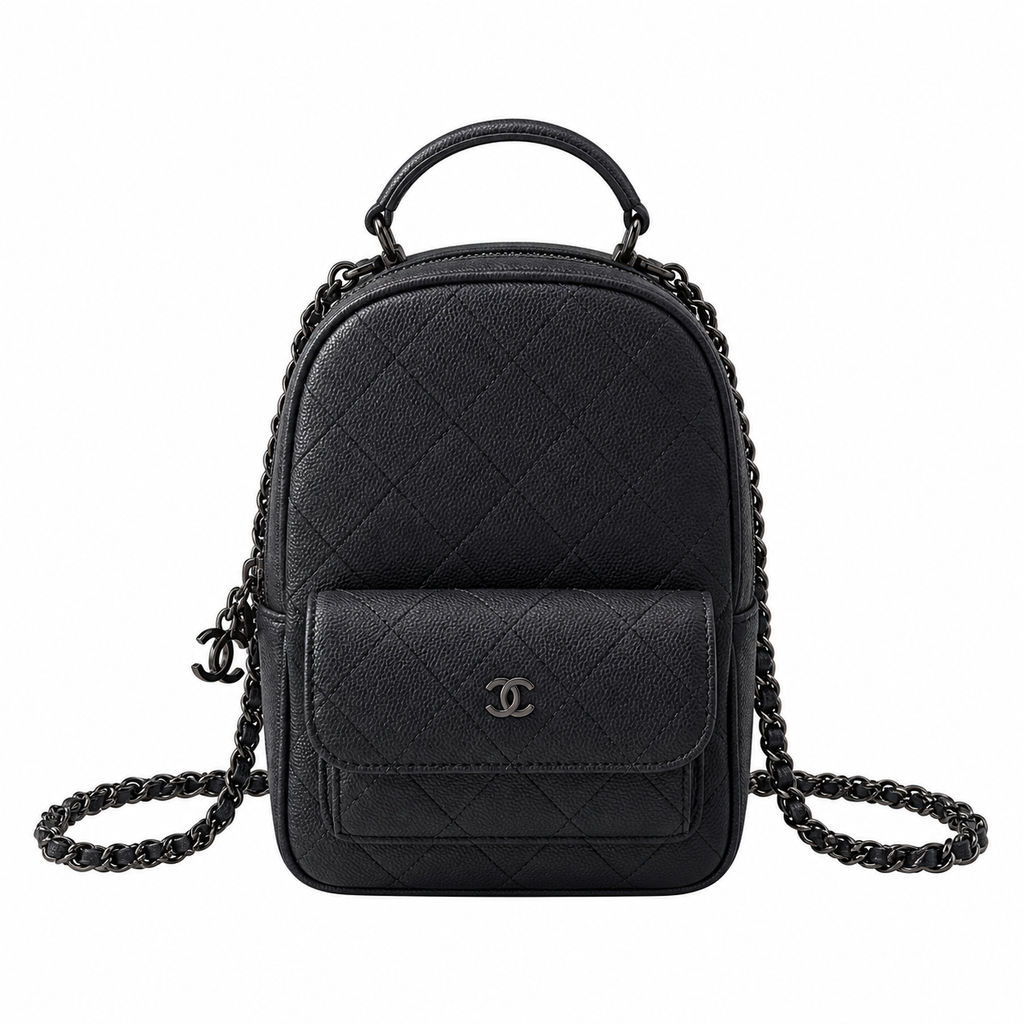 Chanel So Black Quilted Lambskin Mini Chain Backpack 18×13×9cm