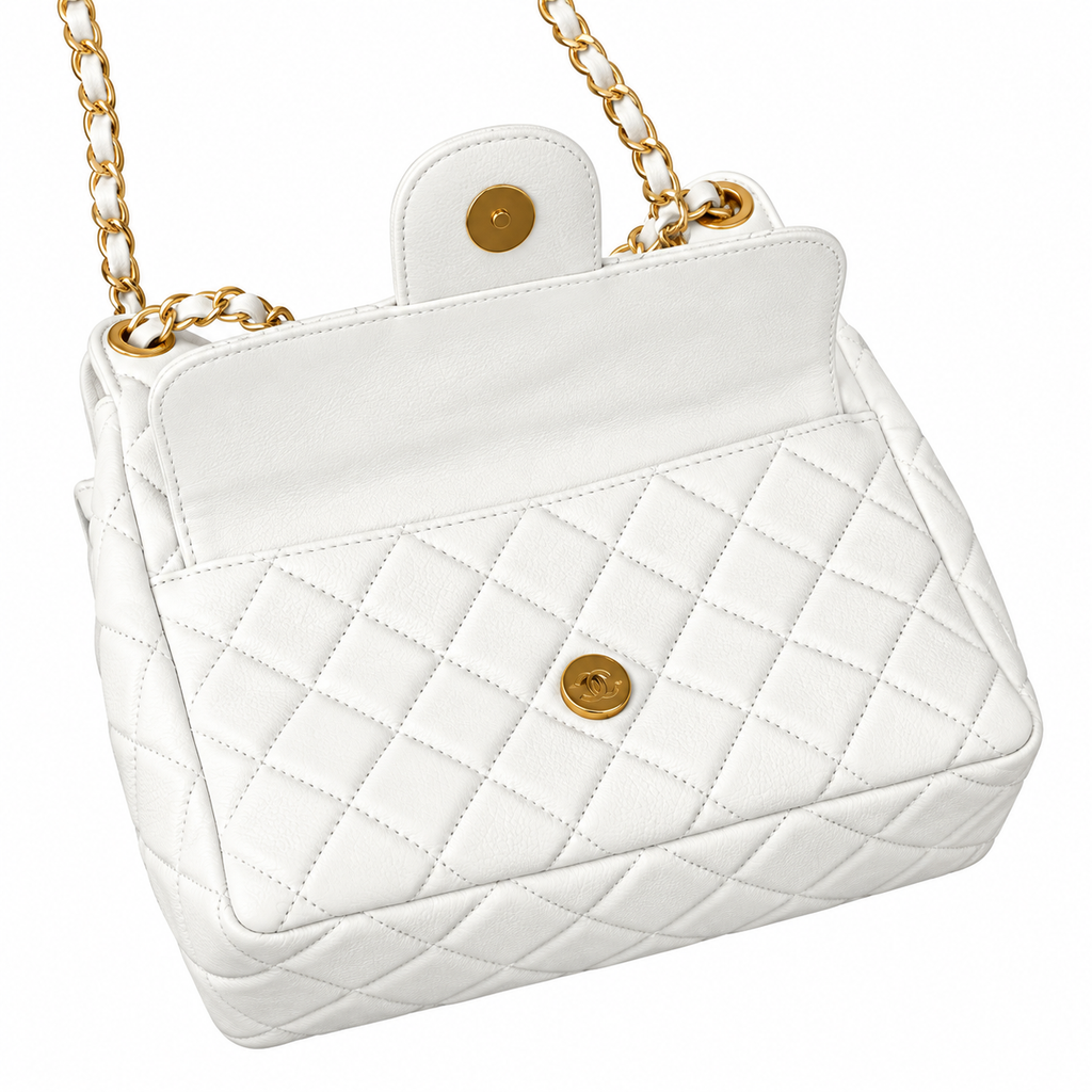 Chanel No.5 Charm Hobo Quilted Lambskin White Gold 22cm