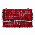 Chanel Classic Double Flap Tweed Red Pink Black White Gold 25cm