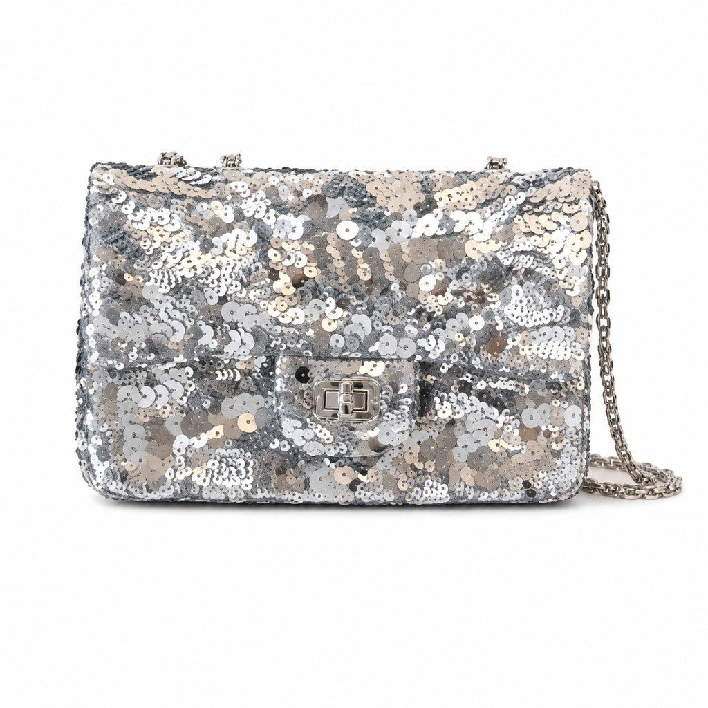 Chanel Silver & Gold Large Mirror Sequin Medium Flap Bag
