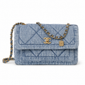Chanel Denim Quilted Flap Bag | CC Turn-Lock Gold Chain — 18x28cm