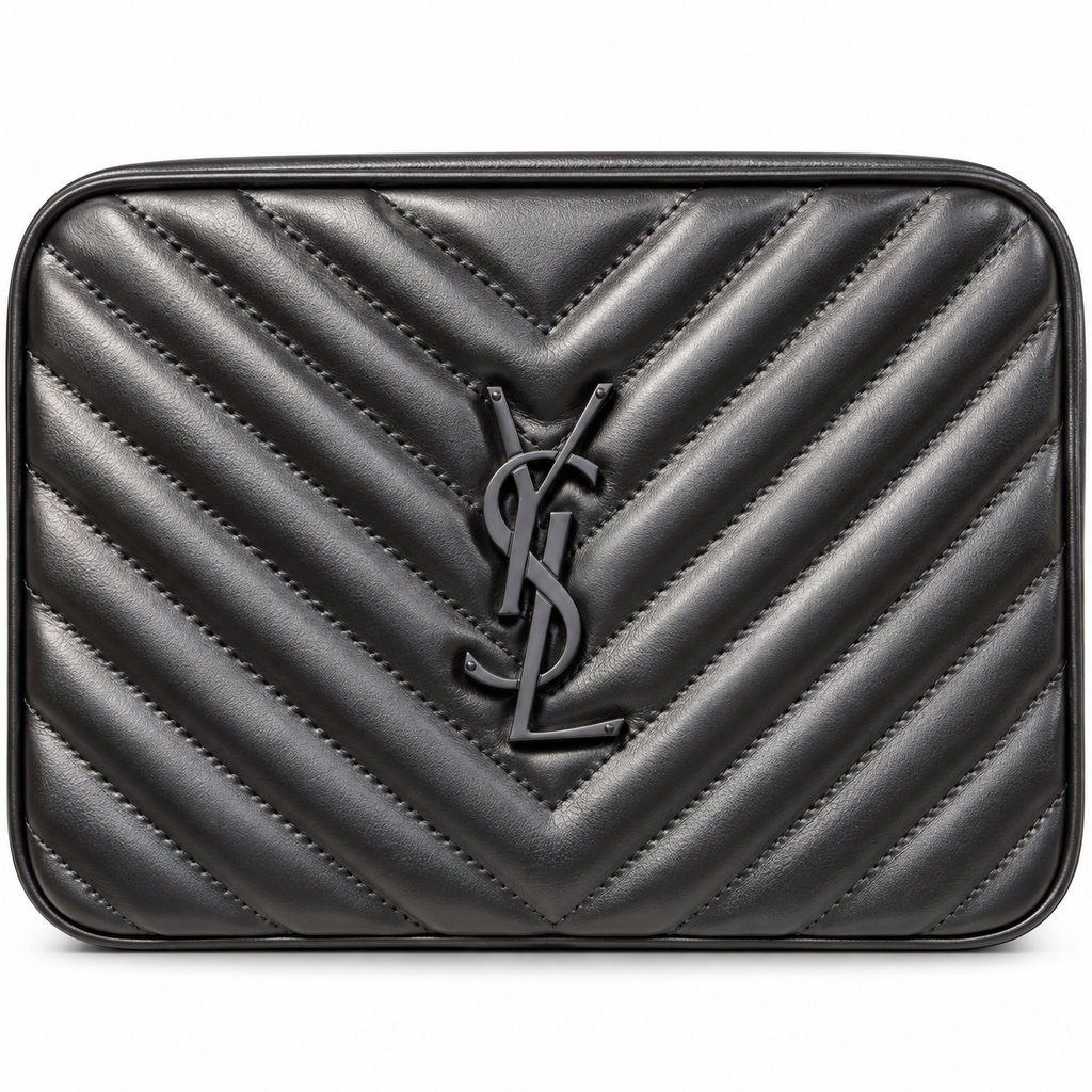 Saint Laurent YSL Lou Camera Bag All Black Noir Quilted Lambskin Leather with Matte Black Tone-on-Tone YSL Monogram Chevron Quilting and Black Leather Tassel