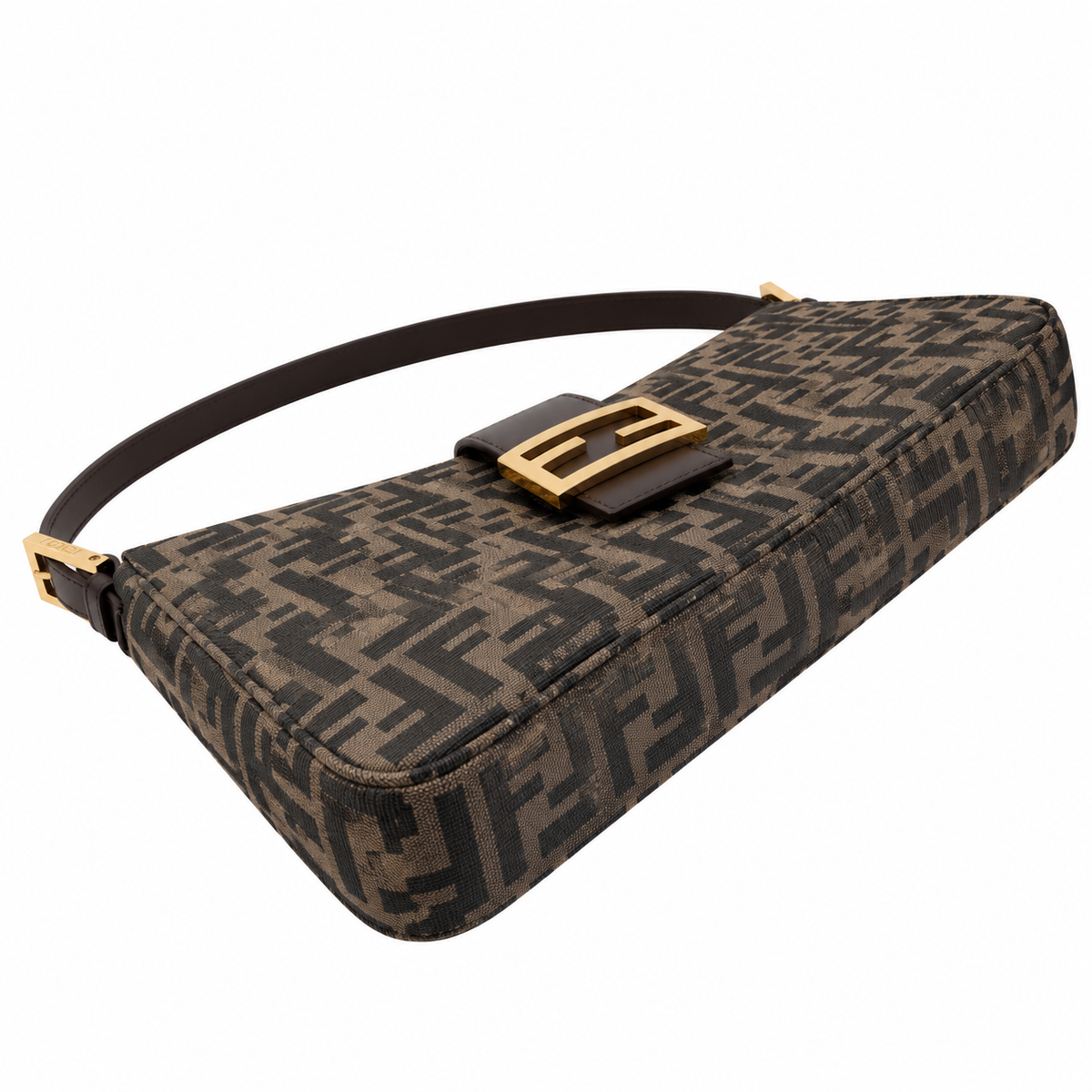 Fendi FF Shoulder Bag – Jacquard Canvas & Leather Trim, Flap Closure, 29cm