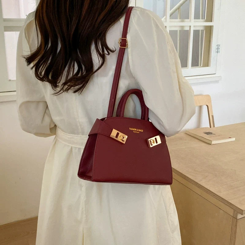 Blush Pink Structured Satchel – Gold Lock Bow