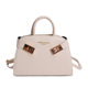 Blush Pink Structured Faux Leather Satchel Bag with Gold Lock Hardware Bow Charm Dual Top Handles and Detachable Shoulder Strap