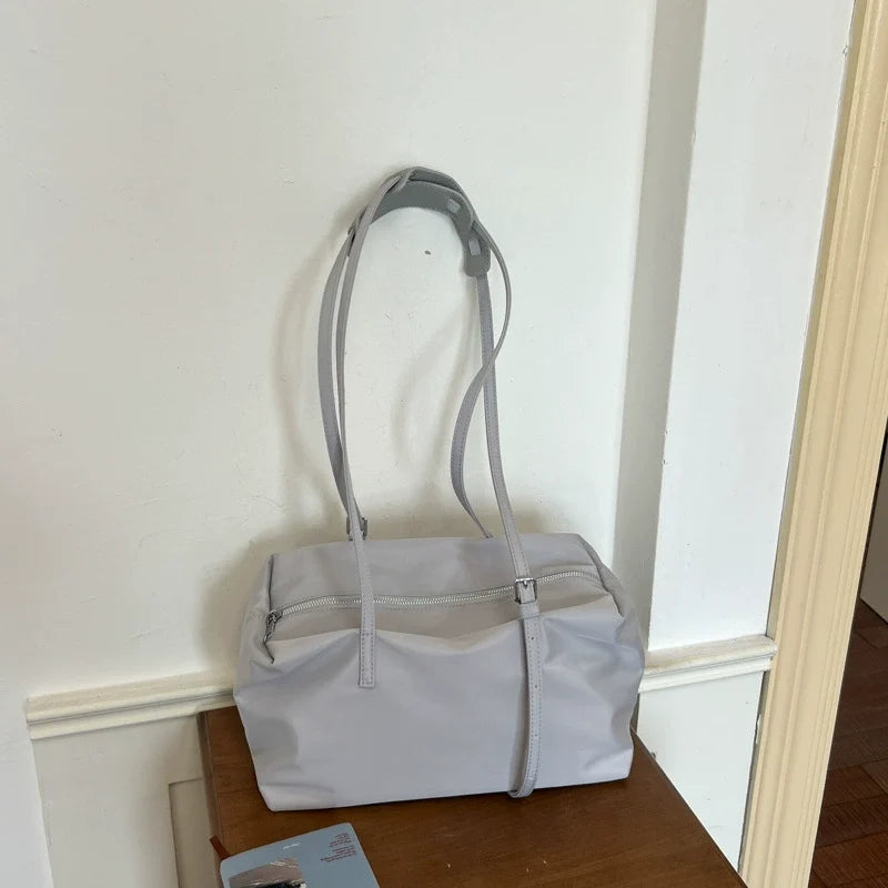 Large Nylon Tote Bag – Light Grey Front Zip Pocket