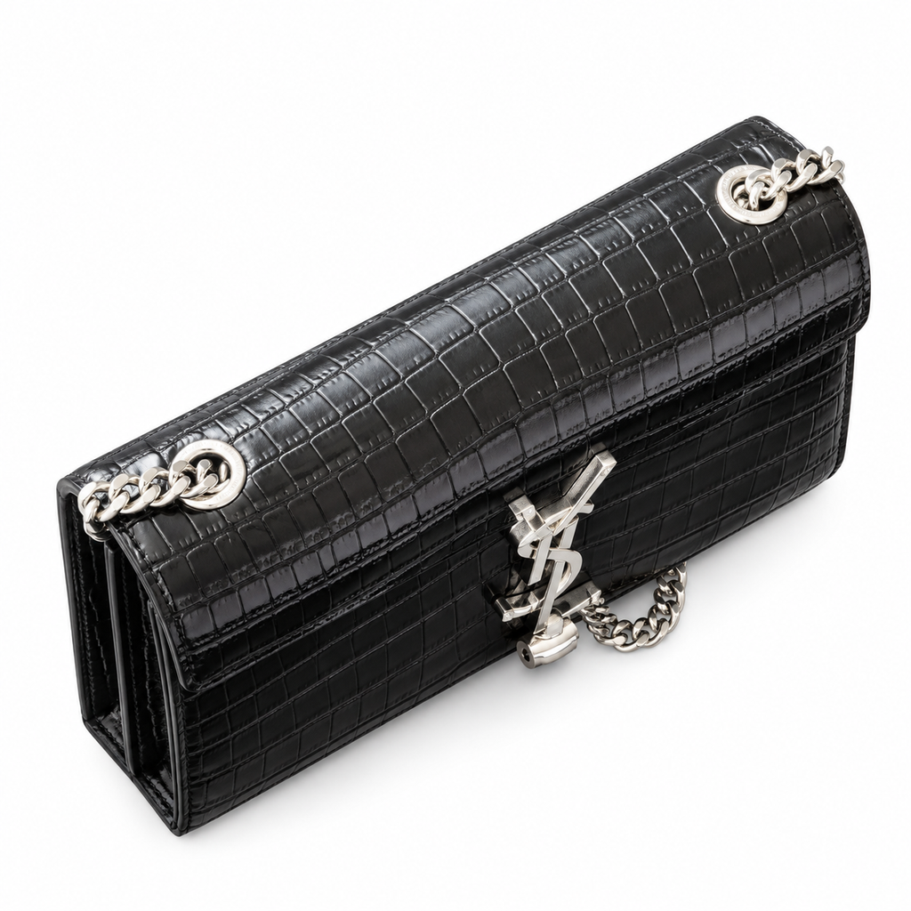 Saint Laurent YSL Kate Tassel Bag – Black Croc Silver Tassel