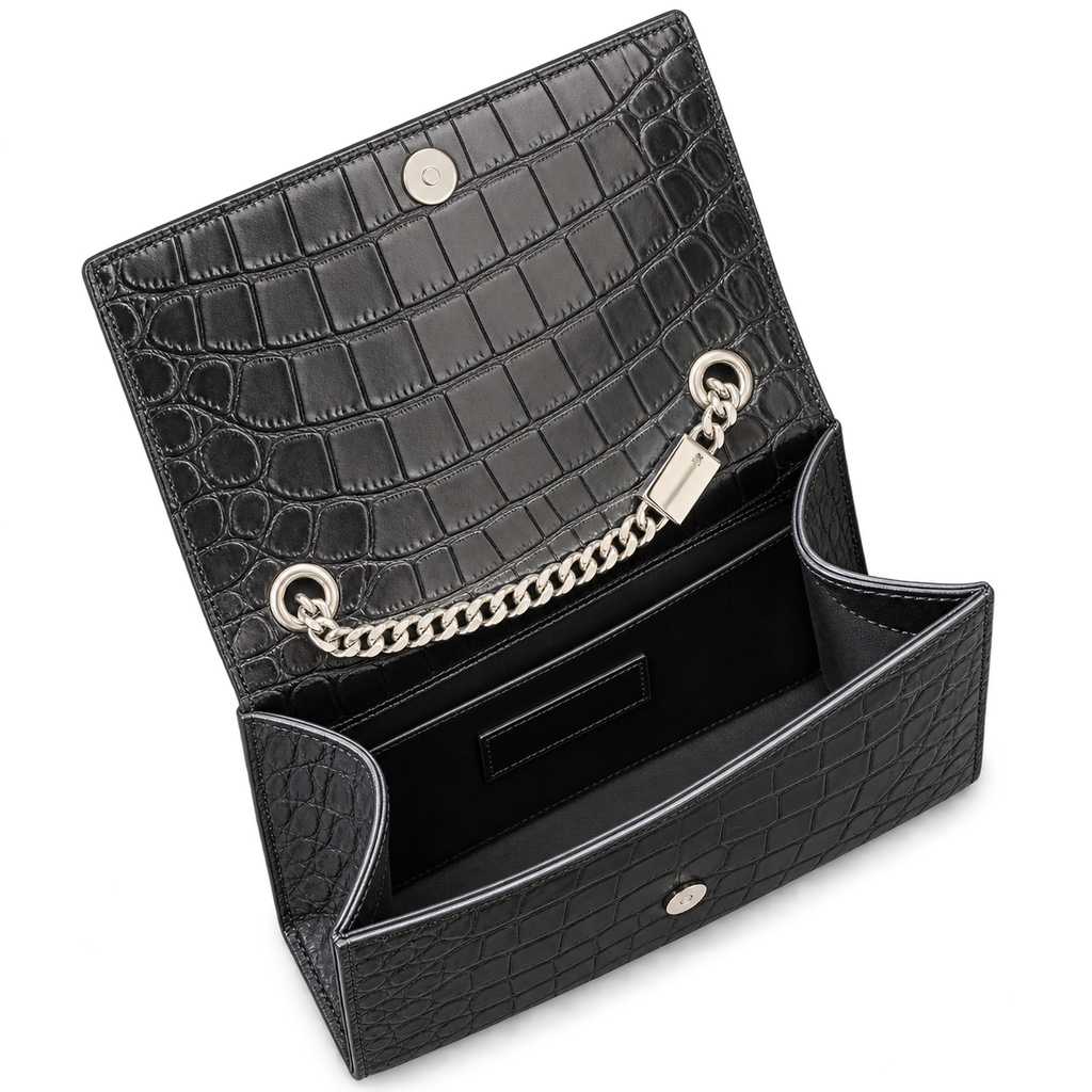 Saint Laurent YSL Kate Tassel Bag – Black Croc Silver Tassel