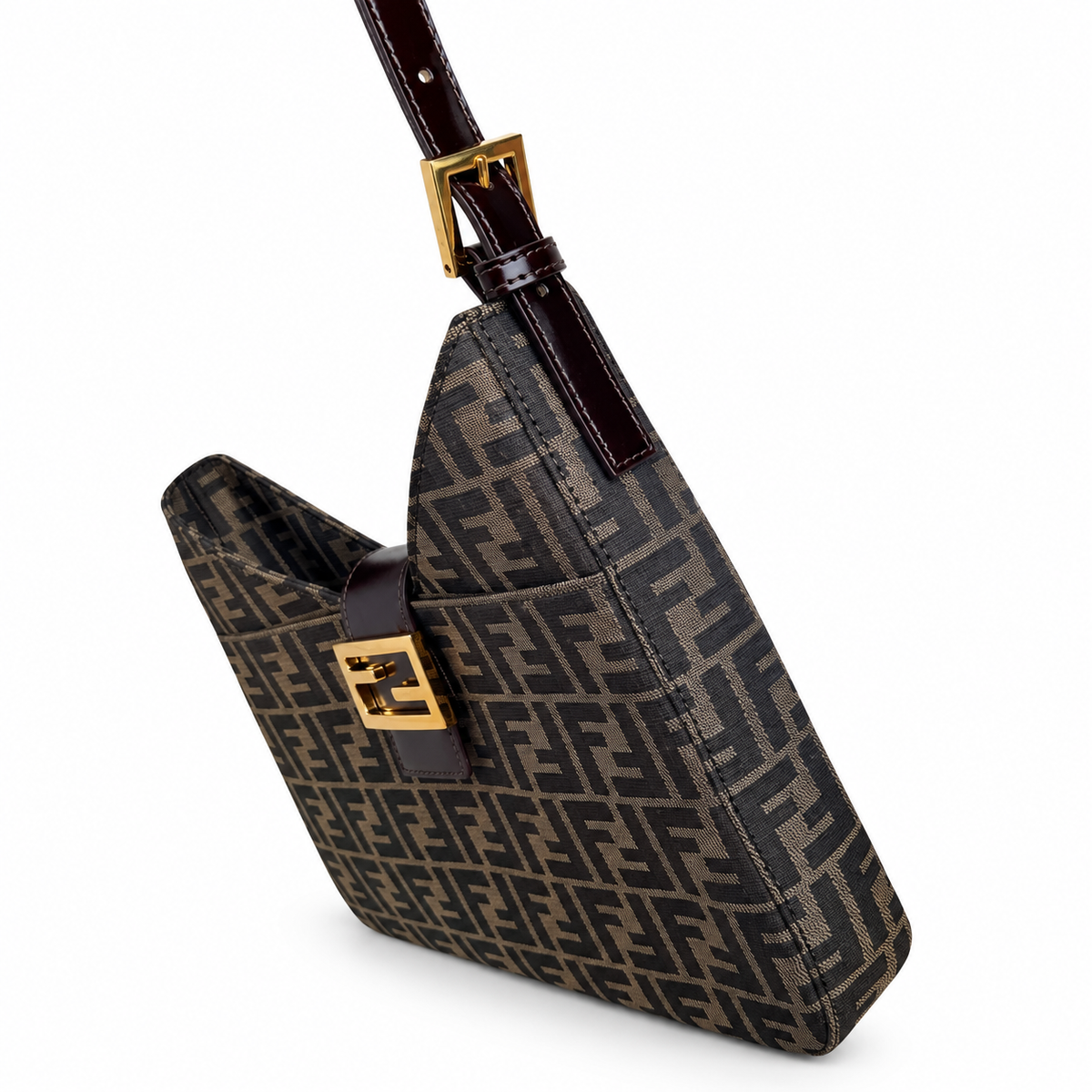 Fendi FF Shoulder Bag – Jacquard Canvas & Leather Trim, Flap Closure, 29cm